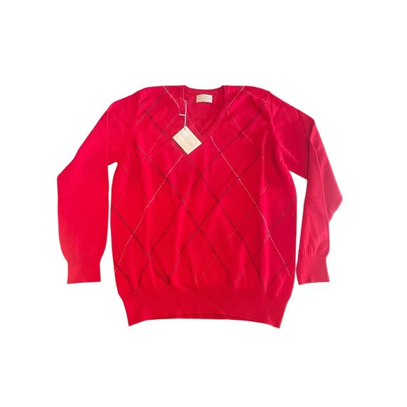 NWT Maus Hoffman Mens 100% Scottish Cashmere Sweater L Red Argyle Luxury Holiday - Picture 11 of 13